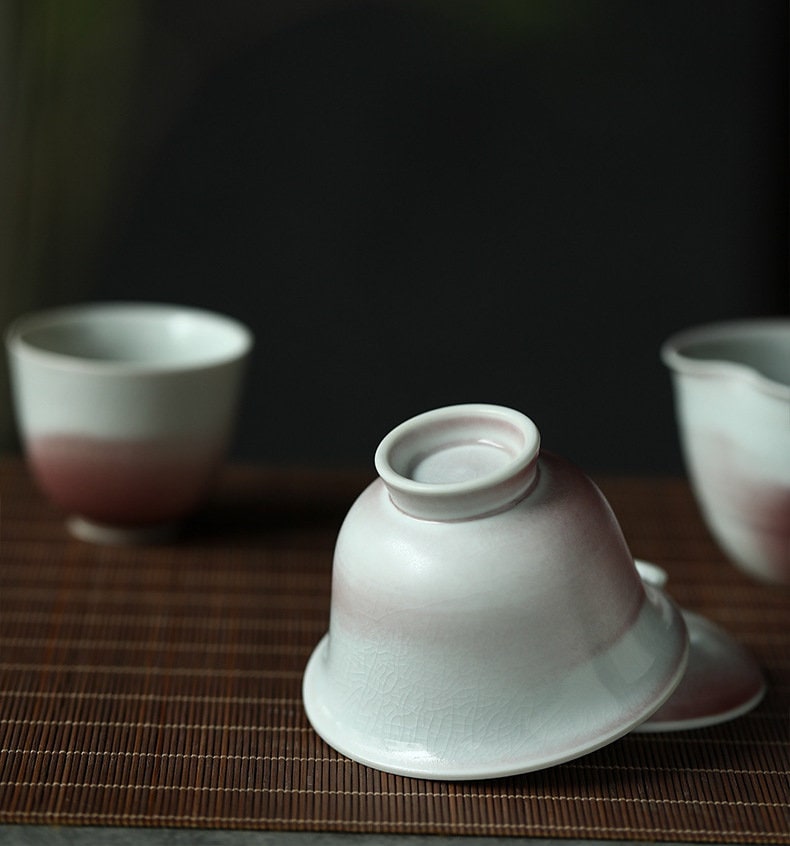 Handmade Pink Gaiwan Tea Set, Jingdezhen handmade tea set, Chinese Gongfu tea ceremony set, Asian Tea Set, Kungfu Tea Lovers Gift Set