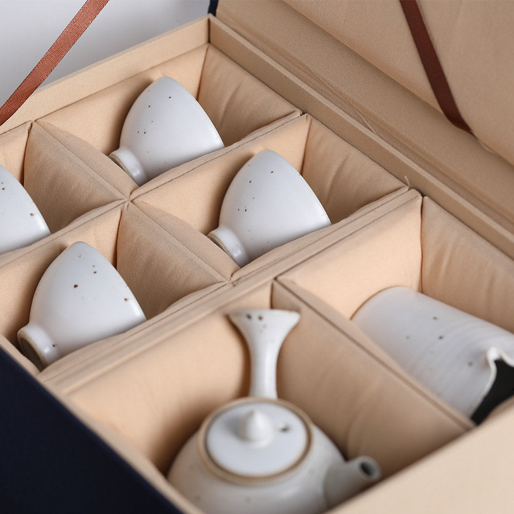 Stoneware Kyusu Teapot Set, Jingdezhen Handmade Kungfu Tea Set - 1 teapot, 4 cups and 1 pitcher, Gongfu Tea Ceremony Set, Gift to Tea Lovers