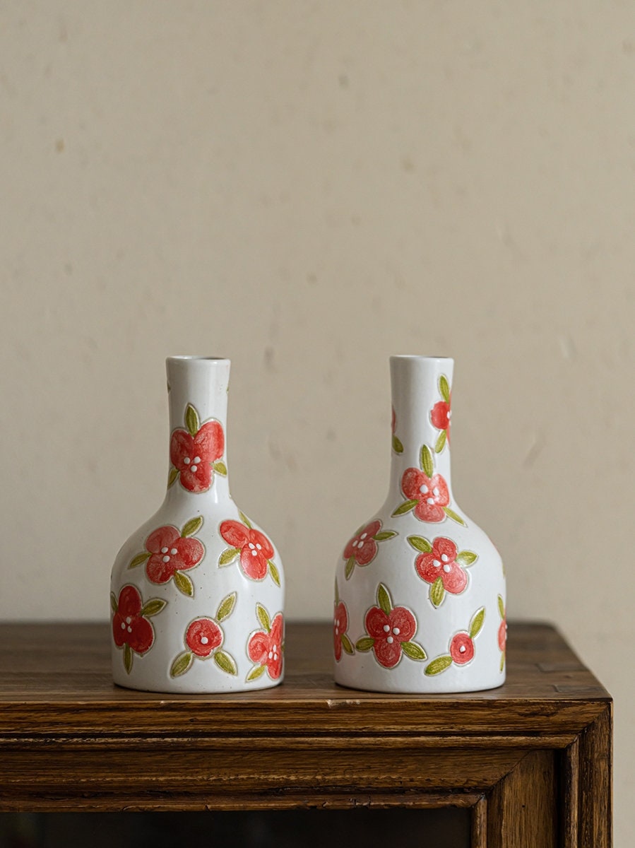 Double happiness small vase, Wedding gift vase, housewarming gift, Hand painted Flower Vase, Kungfu Tea Table Vase, 3 styles, Home Decor