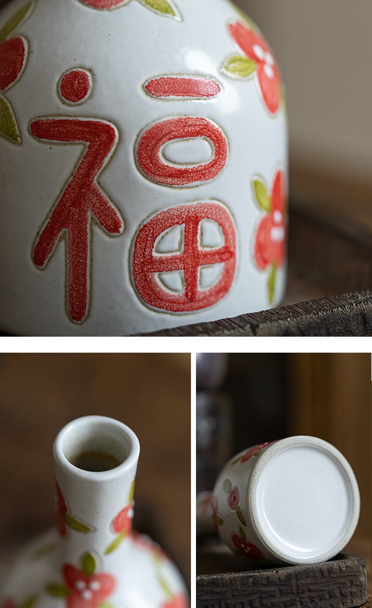 Double happiness small vase, Wedding gift vase, housewarming gift, Hand painted Flower Vase, Kungfu Tea Table Vase, 3 styles, Home Decor