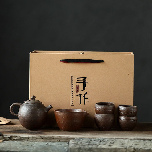 wood-fired teapot set, handmade gongfu teapot set