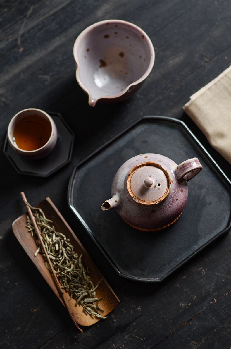 Pink Ice Crackle Glaze Kungfu Tea Set, Handmade, Jingdezhen Teapot Set - 1 Teapot, 1 Fairness Cup and 4 Cups, Gongfu Tea Lovers Gift