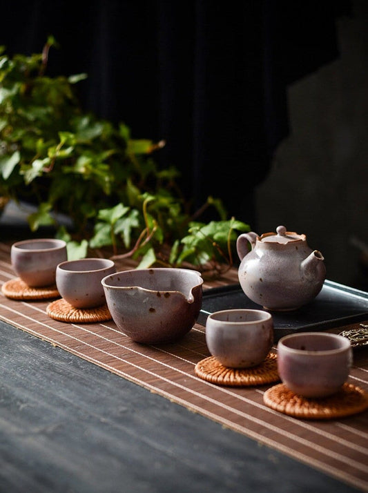 Pink Ice Crackle Glaze Kungfu Tea Set, Handmade, Jingdezhen Teapot Set - 1 Teapot, 1 Fairness Cup and 4 Cups, Gongfu Tea Lovers Gift