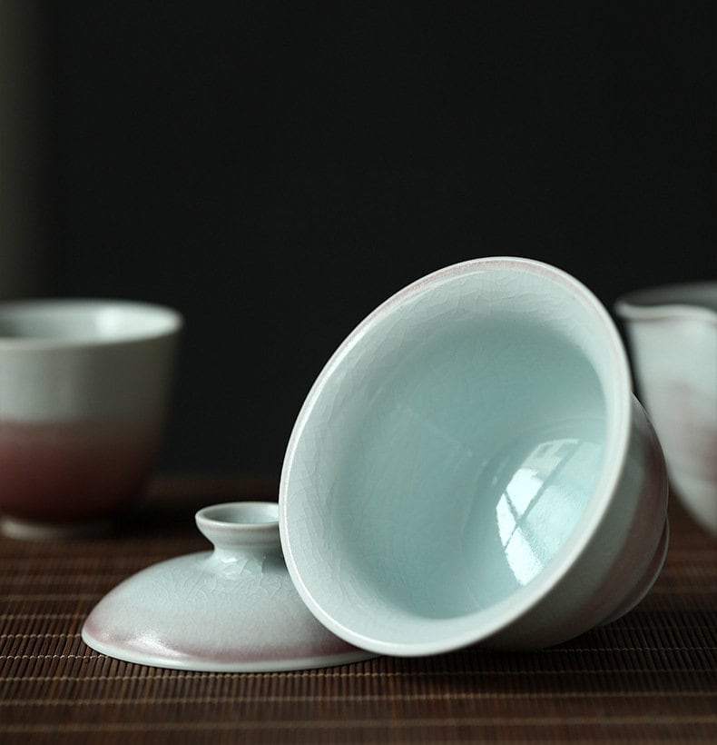 Handmade Pink Gaiwan Tea Set, Jingdezhen handmade tea set, Chinese Gongfu tea ceremony set, Asian Tea Set, Kungfu Tea Lovers Gift Set