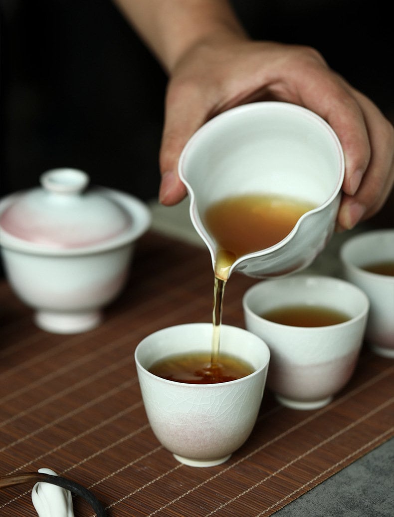 Handmade Pink Gaiwan Tea Set, Jingdezhen handmade tea set, Chinese Gongfu tea ceremony set, Asian Tea Set, Kungfu Tea Lovers Gift Set