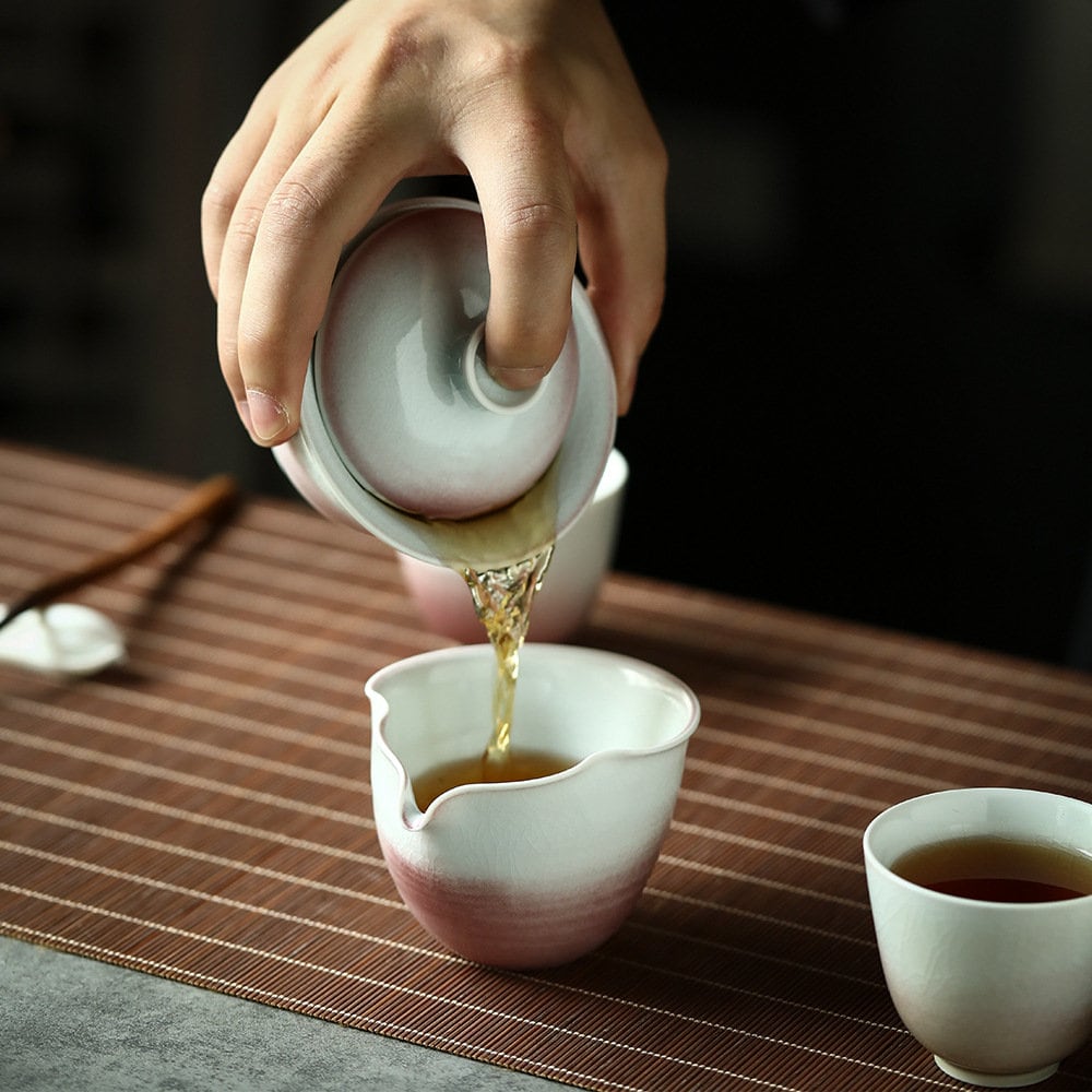 Handmade Pink Gaiwan Tea Set, Jingdezhen handmade tea set, Chinese Gongfu tea ceremony set, Asian Tea Set, Kungfu Tea Lovers Gift Set