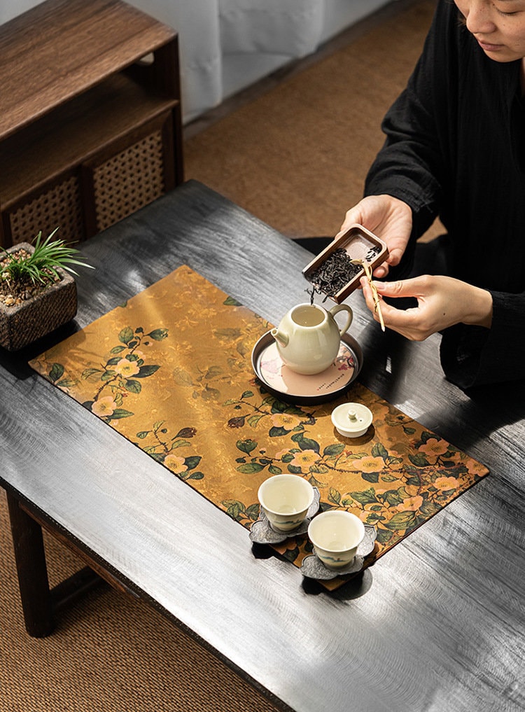 Tea-Silk Mats, Gambiered Canton Silk Tea Mats, Natural Dye, Tea table Placemat, Chado table placemat, Gongfu Tea Accessory, 8 styles 2 size