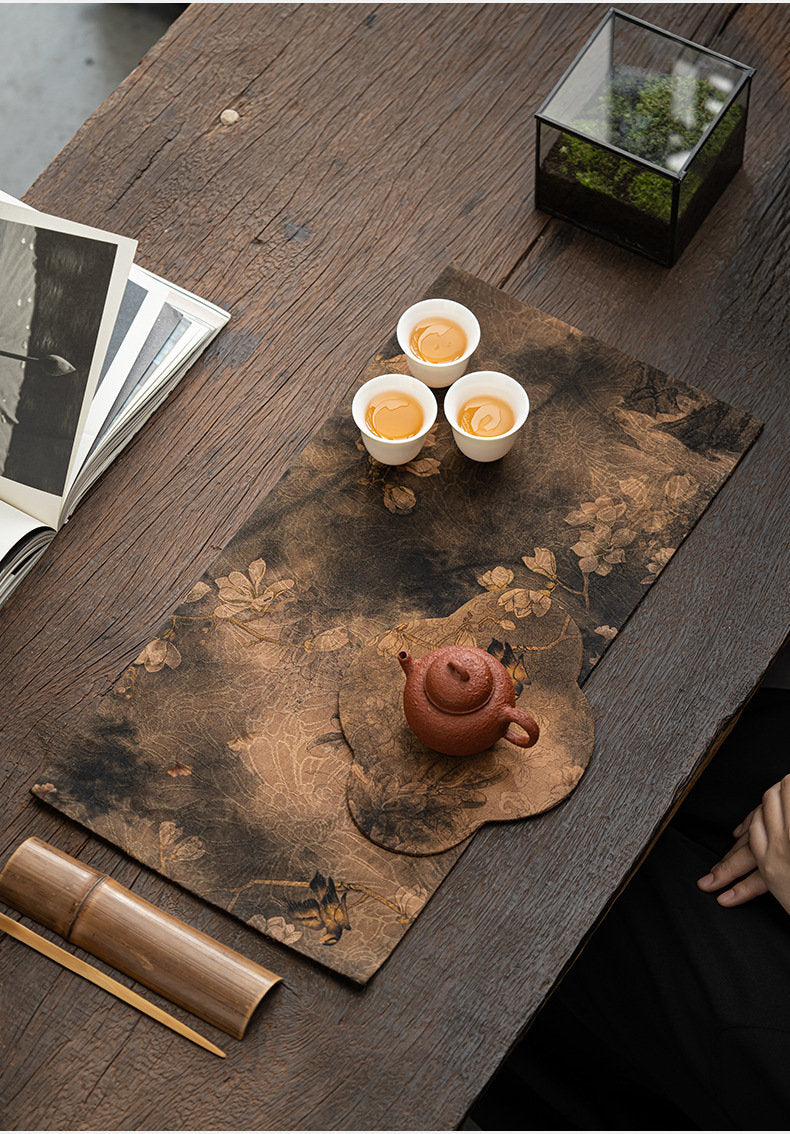 Tea-Silk Mats, Gambiered Canton Silk Tea Mats, Natural Dye, Tea table Placemat, Chado table placemat, Gongfu Tea Accessory, 8 styles 2 size