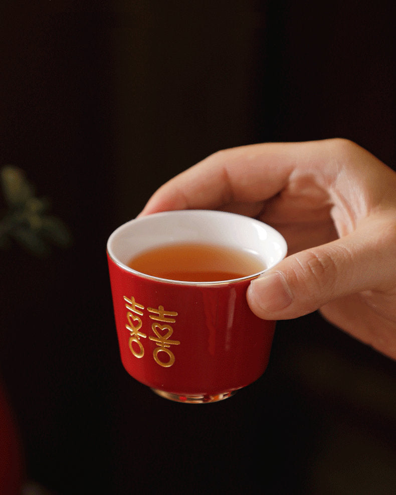 Chinese Wedding Tea Ceremony Cups, Double Happiness Wedding Tea Cups, Red Cups for Chinese Wedding Tea Ceremony, Red Cup Set in Gift Box