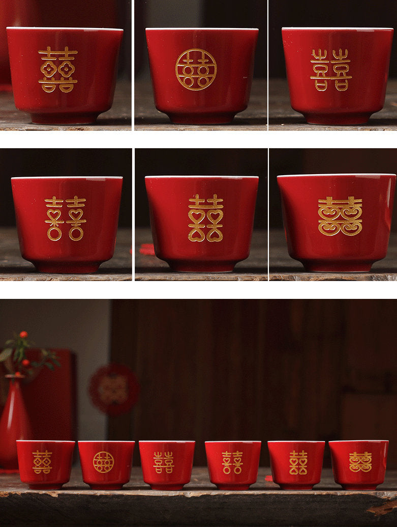 Chinese Wedding Tea Ceremony Cups, Double Happiness Wedding Tea Cups, Red Cups for Chinese Wedding Tea Ceremony, Red Cup Set in Gift Box