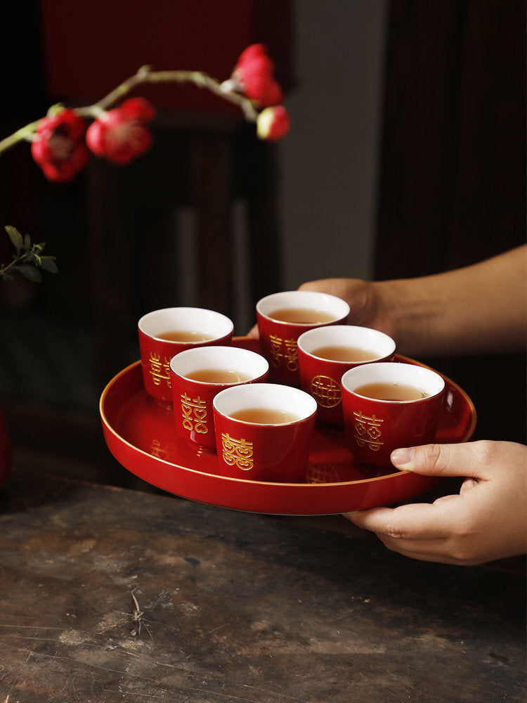 Chinese Wedding Tea Ceremony Cups, Double Happiness Wedding Tea Cups, Red Cups for Chinese Wedding Tea Ceremony, Red Cup Set in Gift Box