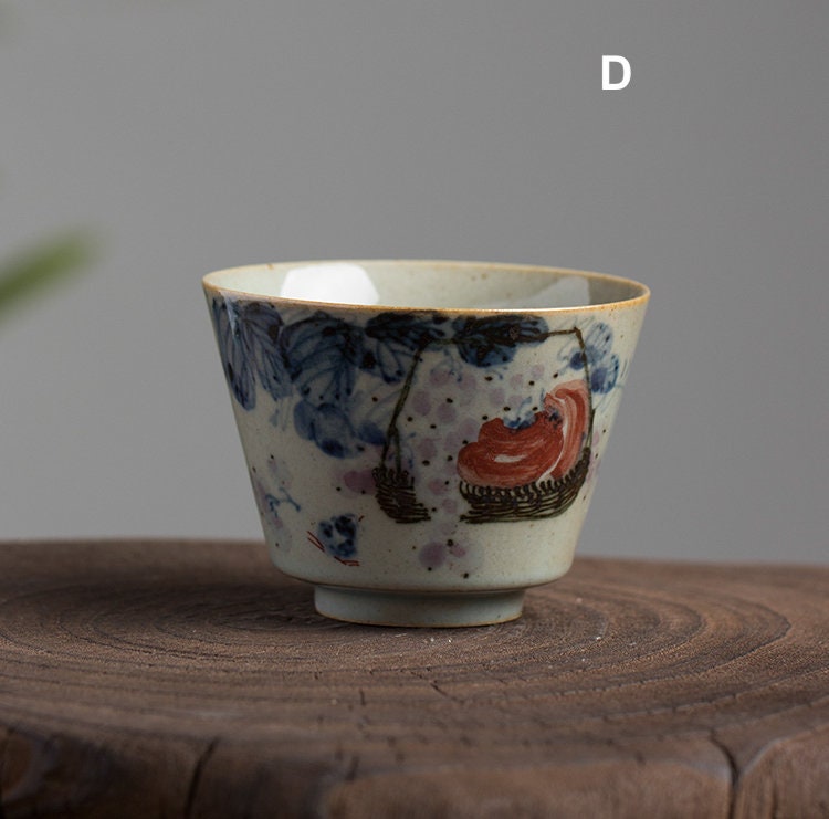 Old Clay Gongfu Master Tea Cups 120ml/4oz , Jingdezhen Tea Cups, Hand Painted, Chinese Pu-erh tea Cups, 4 Styles, Gift for Kungfu Tea Lovers