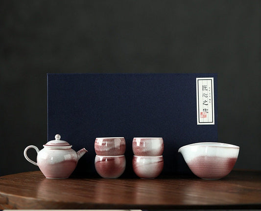 Handmade Pink Gongfu Tea Set, Jingdezhen handmade tea set, Chinese Gongfu tea ceremony set, Asian Tea Art Set, Kungfu Tea Lovers Gift Set