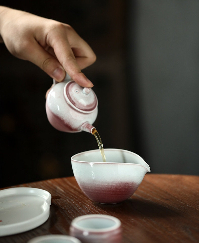 Handmade Pink Gongfu Tea Set, Jingdezhen handmade tea set, Chinese Gongfu tea ceremony set, Asian Tea Art Set, Kungfu Tea Lovers Gift Set