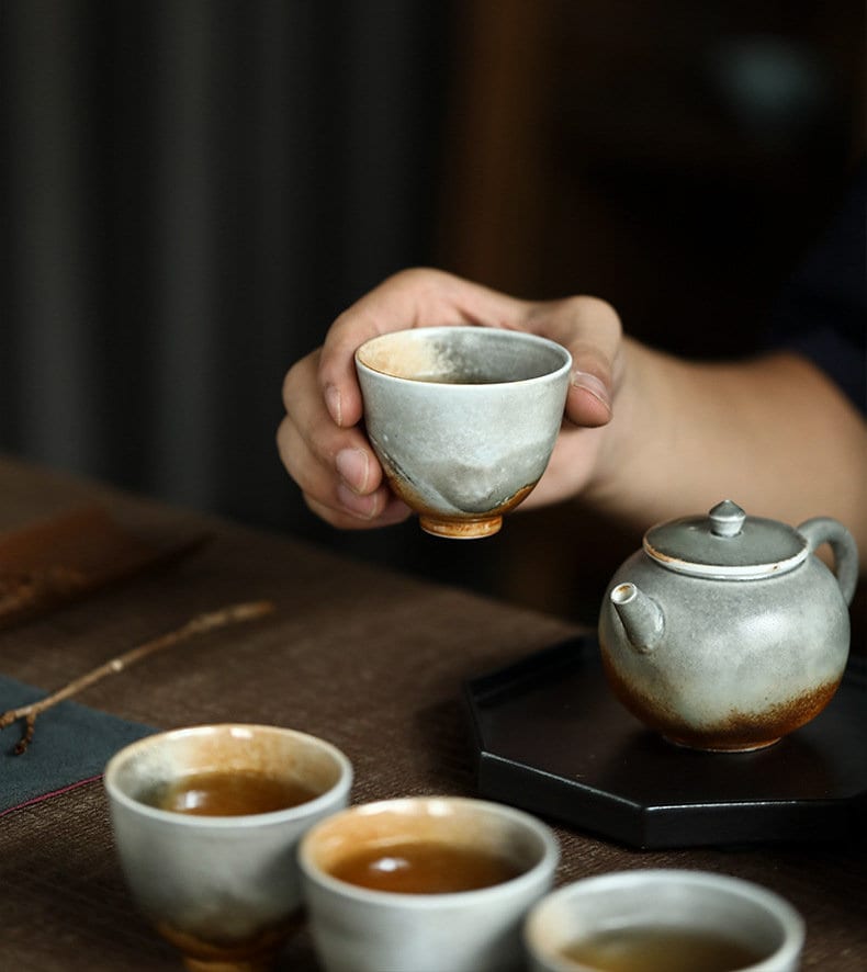 Handmade Kungfu tea Set, Jingdezhen Wood-fire Color Teapot Set - 1 teapot, 4 cups and 1 fairness cup, Gift Set for Gongfu Tea Lovers