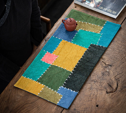 Rainbow Embroidery Tea Mat 58X27CM, Hand Stitching, Plant Dye Canvas Tea Table Mat, Zen Style Teapot Mat, waterproof, Kungfu Tea Accessories