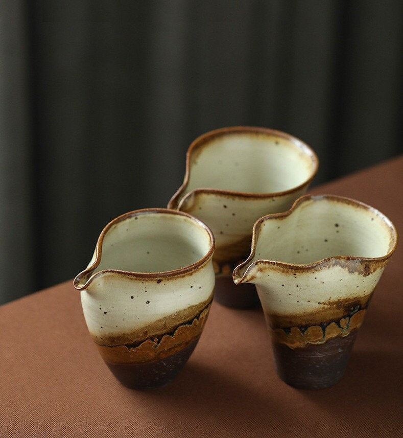 Handmade Fairness Cup for Kungfu Tea Ceremony, ‘Sunset’ Stoneware Tea Pitchers, Gong Dao Bei, Cha Hai, Gongfu Tea Accessories - 3 Styles