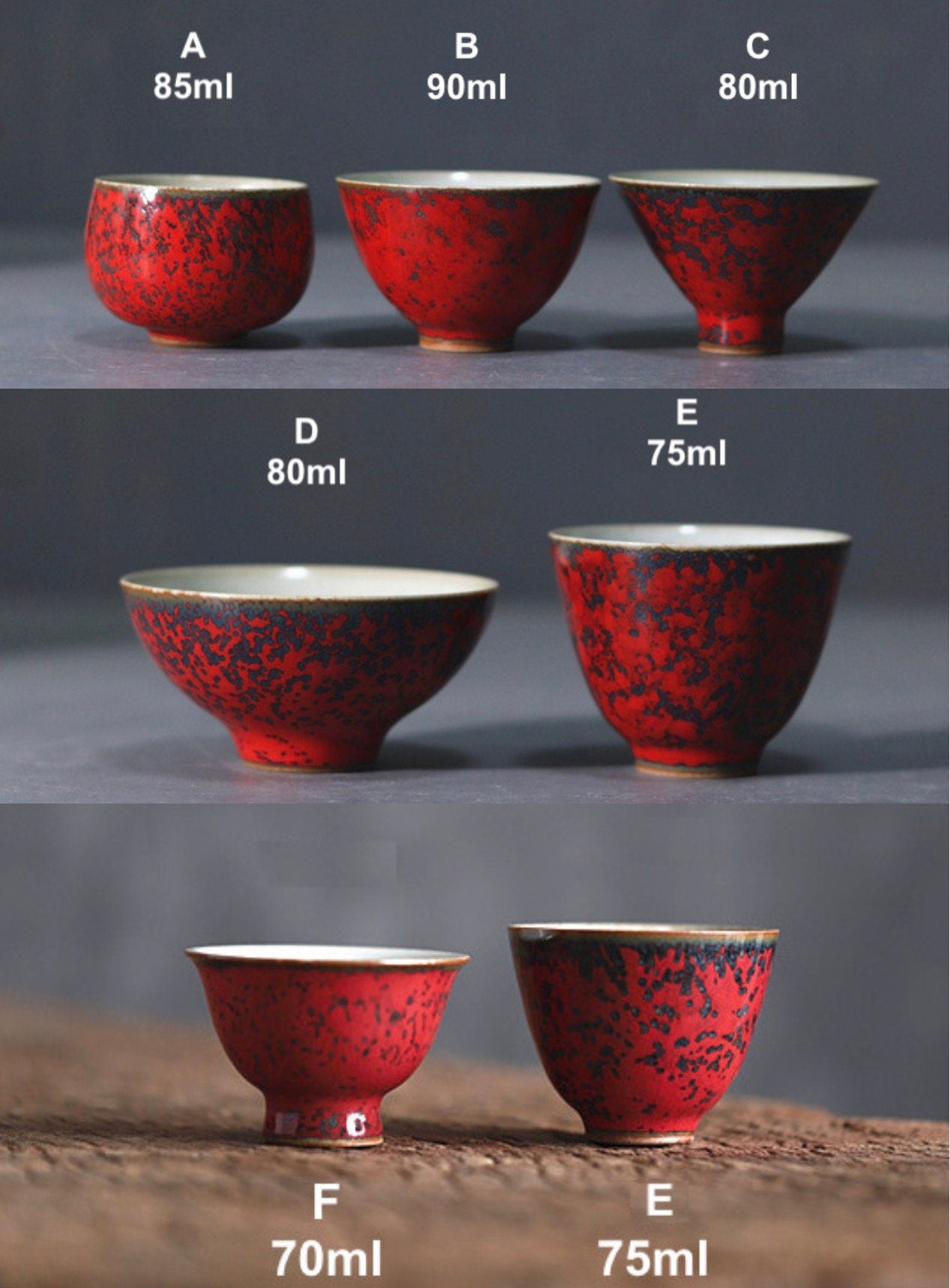 Red Glaze Tea Cups for Gongfu Tea, Handmade Chinese Tea Cups, Retro Style, Jinedezhen Pu-erh Tea Cups, 6 Styles, Kungfu Tea Lover Gift
