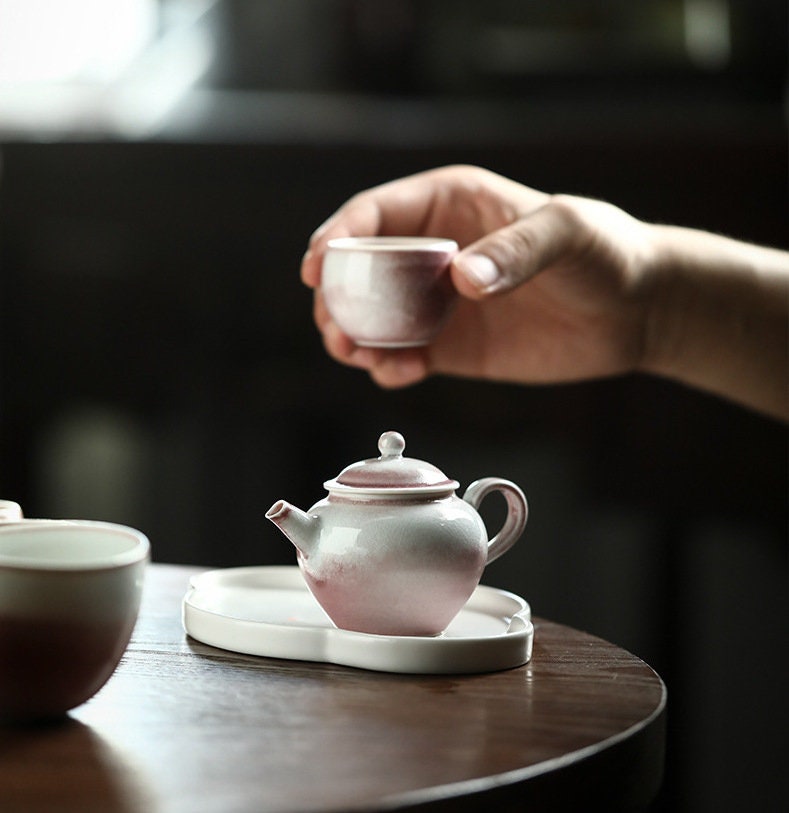 Handmade Pink Gongfu Tea Set, Jingdezhen handmade tea set, Chinese Gongfu tea ceremony set, Asian Tea Art Set, Kungfu Tea Lovers Gift Set