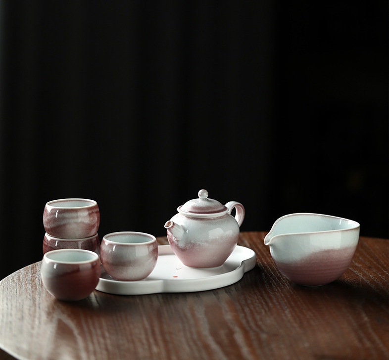 Handmade Pink Gongfu Tea Set, Jingdezhen handmade tea set, Chinese Gongfu tea ceremony set, Asian Tea Art Set, Kungfu Tea Lovers Gift Set