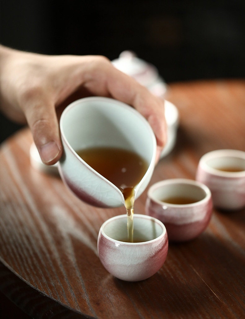 Handmade Pink Gongfu Tea Set, Jingdezhen handmade tea set, Chinese Gongfu tea ceremony set, Asian Tea Art Set, Kungfu Tea Lovers Gift Set