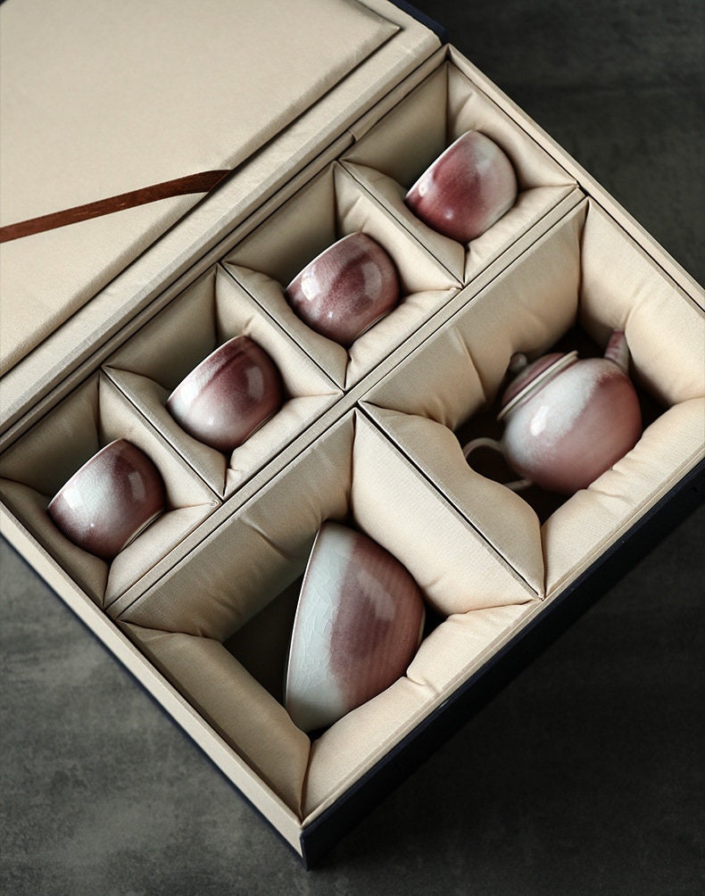 Handmade Pink Gongfu Tea Set, Jingdezhen handmade tea set, Chinese Gongfu tea ceremony set, Asian Tea Art Set, Kungfu Tea Lovers Gift Set