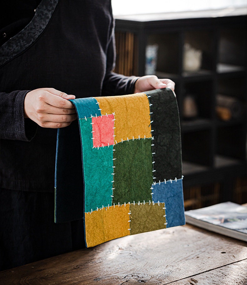 Rainbow Embroidery Tea Mat 58X27CM, Hand Stitching, Plant Dye Canvas Tea Table Mat, Zen Style Teapot Mat, waterproof, Kungfu Tea Accessories