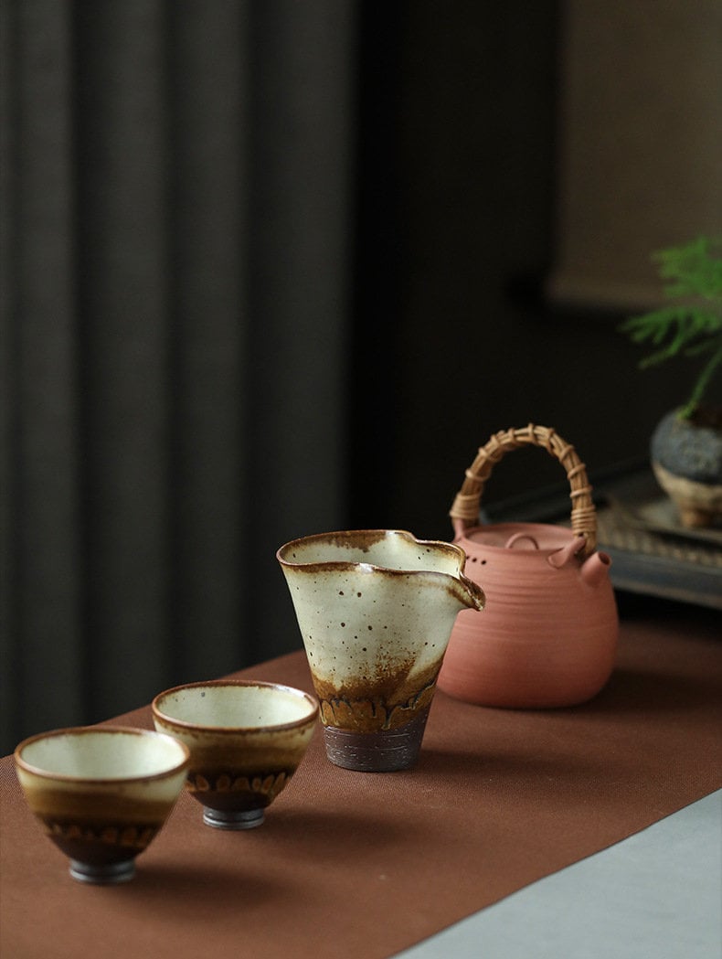 Handmade Fairness Cup for Kungfu Tea Ceremony, ‘Sunset’ Stoneware Tea Pitchers, Gong Dao Bei, Cha Hai, Gongfu Tea Accessories - 3 Styles