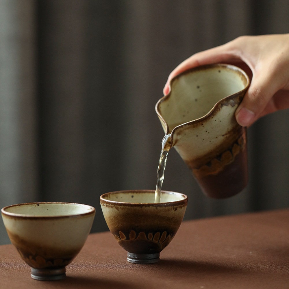 Handmade Fairness Cup for Kungfu Tea Ceremony, ‘Sunset’ Stoneware Tea Pitchers, Gong Dao Bei, Cha Hai, Gongfu Tea Accessories - 3 Styles