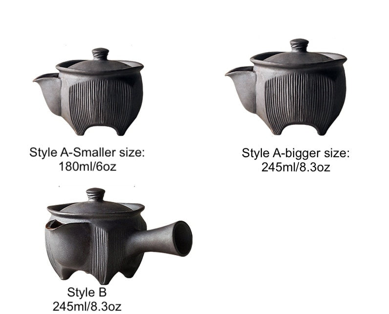Black Pottery Gongfu Teapot, Handmade Japanese Style Teapots, Small Teapot to Brew Loose Leaf Tea, 2 Styles, Black Kyusu Teapot