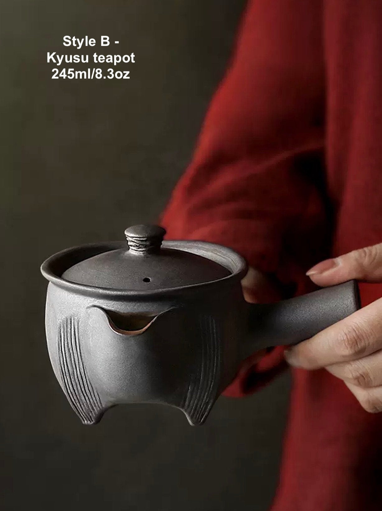 Black Pottery Gongfu Teapot, Handmade Japanese Style Teapots, Small Teapot to Brew Loose Leaf Tea, 2 Styles, Black Kyusu Teapot