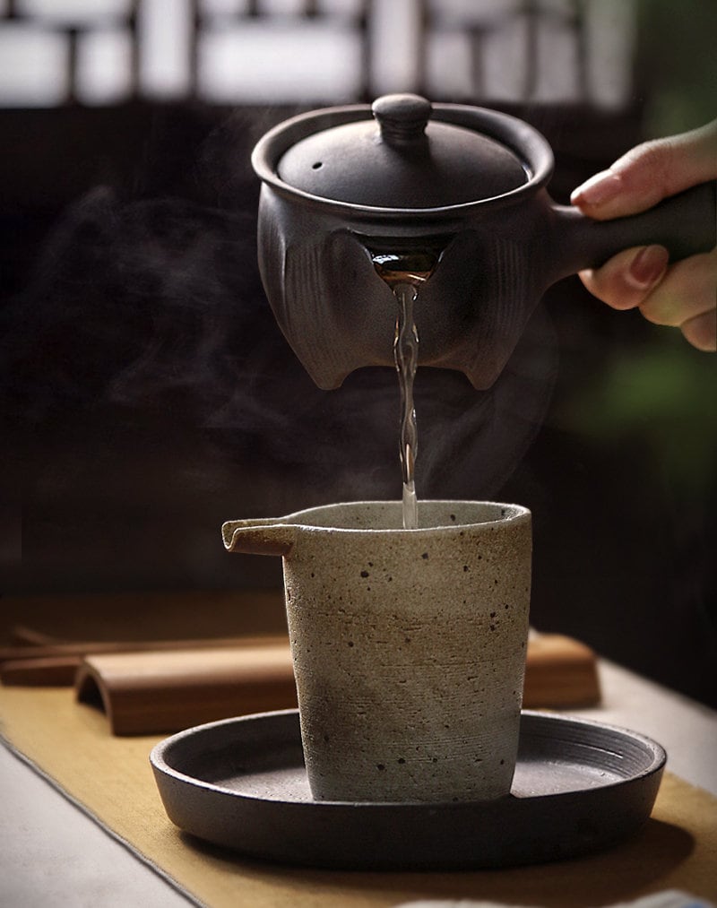 Black Pottery Gongfu Teapot, Handmade Japanese Style Teapots, Small Teapot to Brew Loose Leaf Tea, 2 Styles, Black Kyusu Teapot