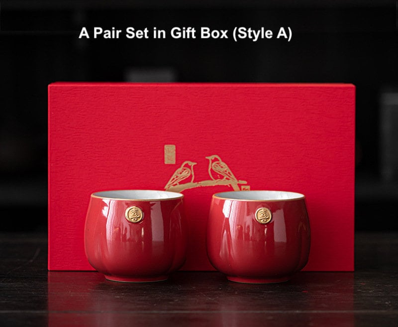 Chinese Wedding Tea Cups, ‘Happiness’ Wedding Tea Cups, Red Ceramic Tea Cups, Chinese Tea Ceremony Cups, Tea Cups Gift for New Couples