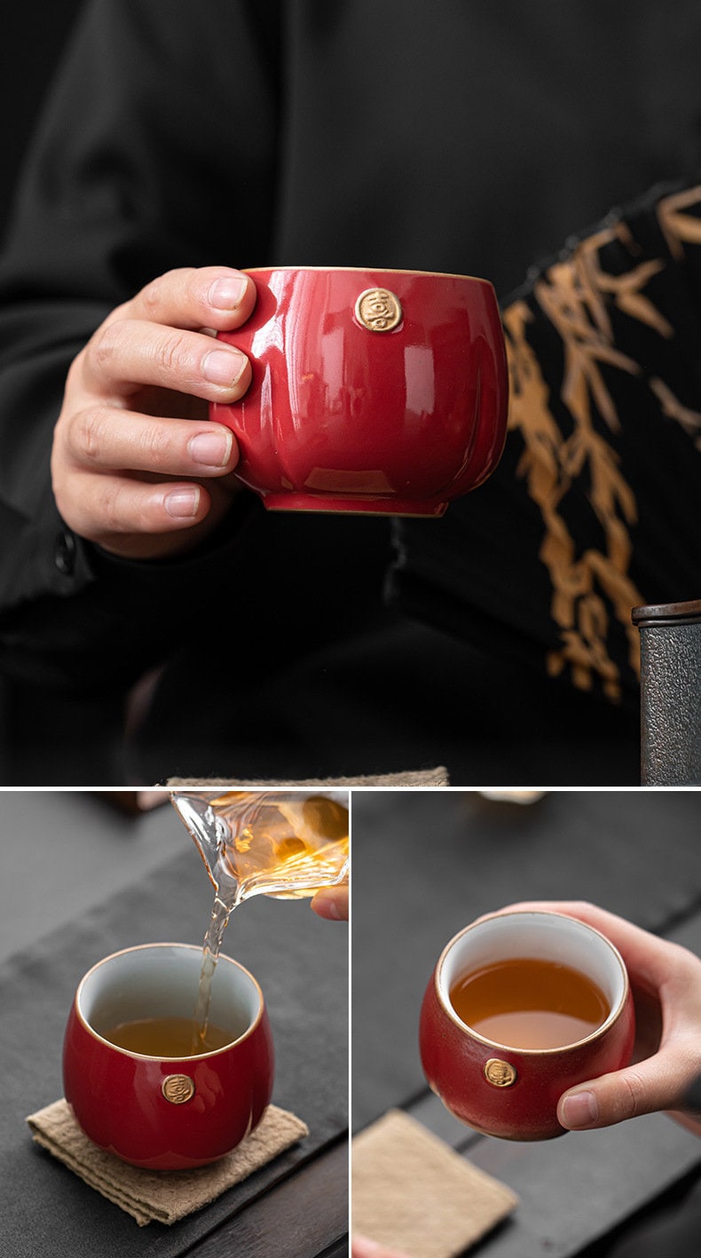 Chinese Wedding Tea Cups, ‘Happiness’ Wedding Tea Cups, Red Ceramic Tea Cups, Chinese Tea Ceremony Cups, Tea Cups Gift for New Couples