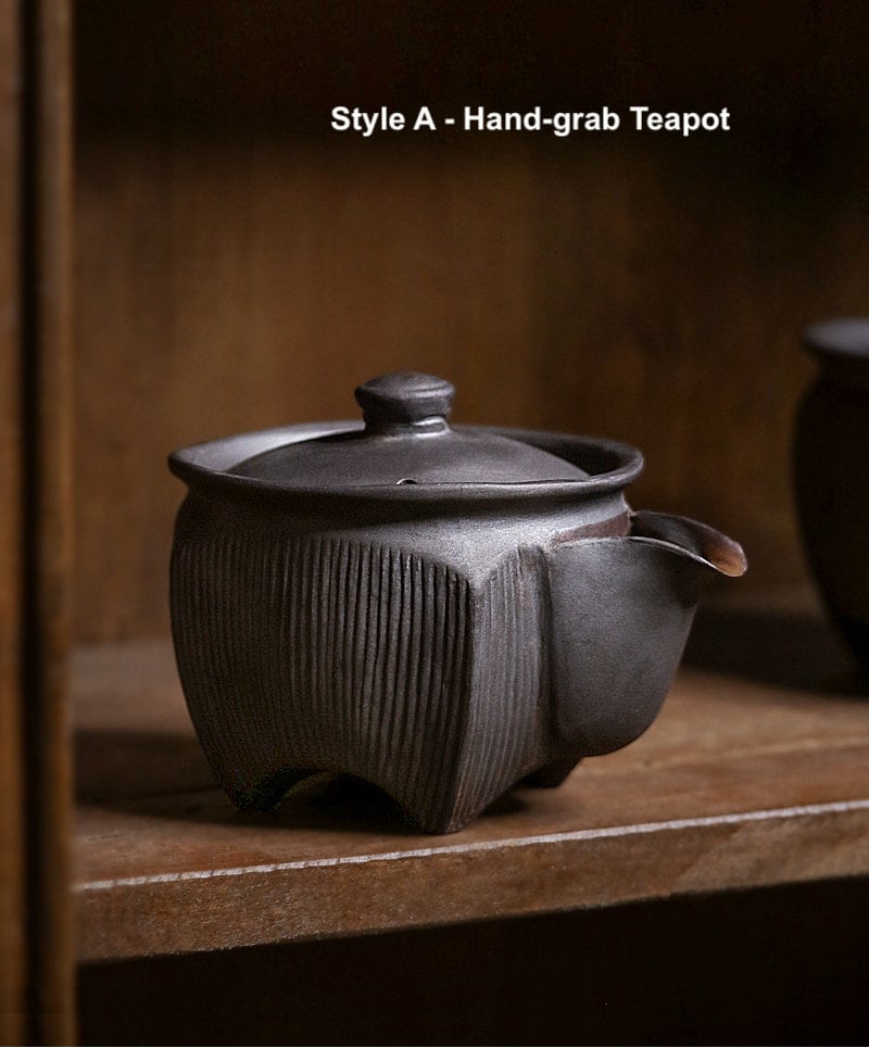 Black Pottery Gongfu Teapot, Handmade Japanese Style Teapots, Small Teapot to Brew Loose Leaf Tea, 2 Styles, Black Kyusu Teapot