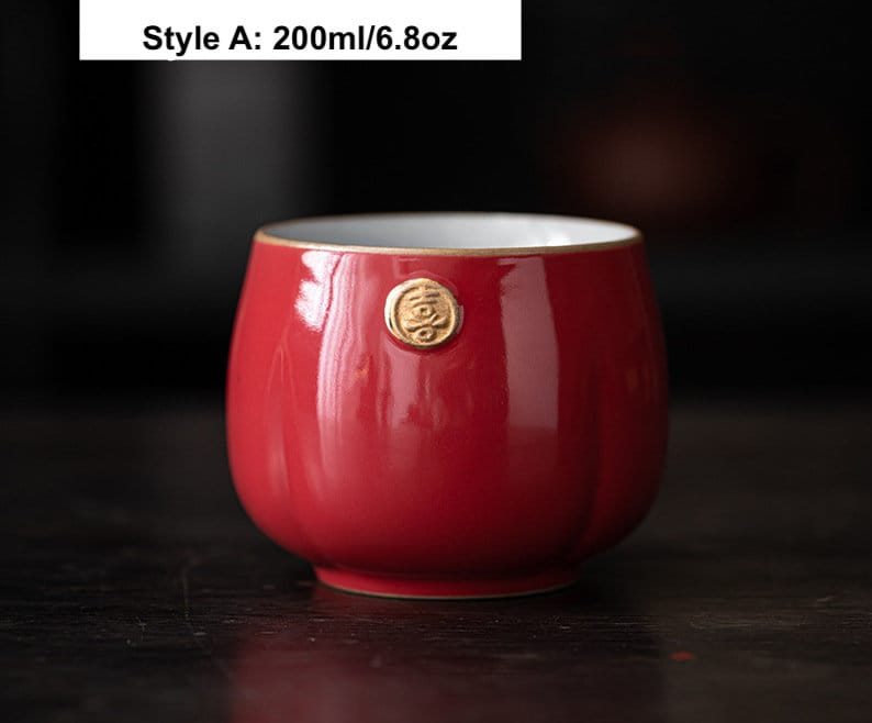 Chinese Wedding Tea Cups, ‘Happiness’ Wedding Tea Cups, Red Ceramic Tea Cups, Chinese Tea Ceremony Cups, Tea Cups Gift for New Couples