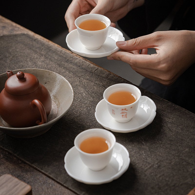 White Porcelain Gongfu Tea Cup Saucer, Tea Cup Coaster, Flower Shape Cup Saucer, Gongfu Tea Ceremony Accessories