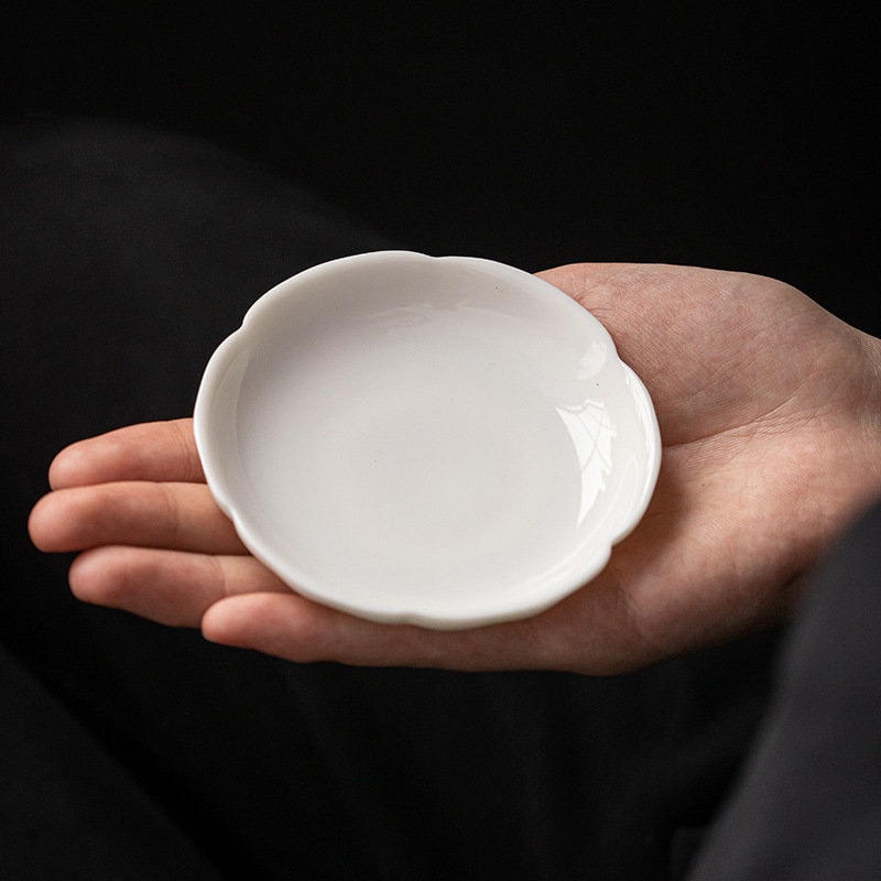 White Porcelain Gongfu Tea Cup Saucer, Tea Cup Coaster, Flower Shape Cup Saucer, Gongfu Tea Ceremony Accessories