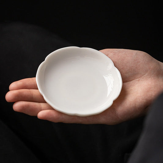 White Porcelain Gongfu Tea Cup Saucer, Tea Cup Coaster, Flower Shape Cup Saucer, Gongfu Tea Ceremony Accessories