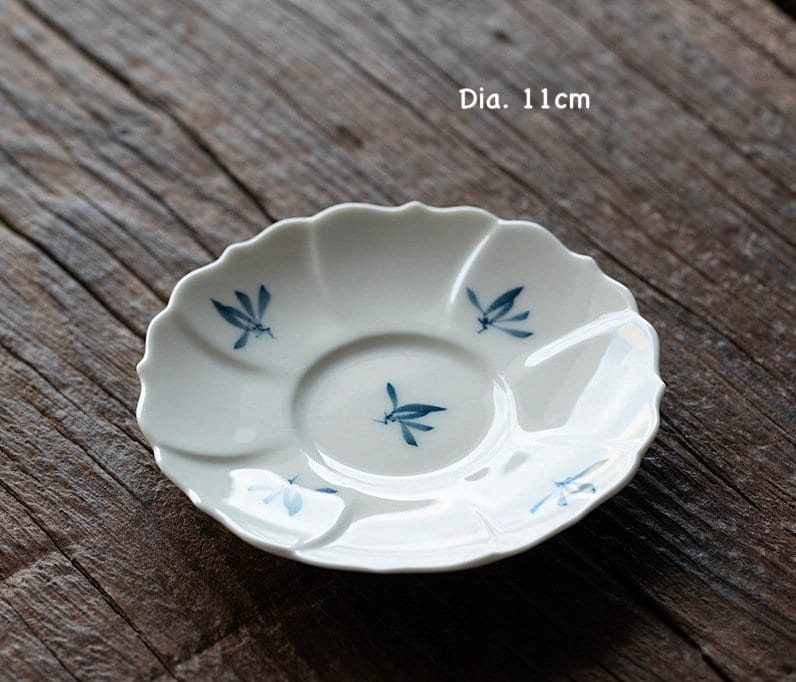 Hand-Painted Orchid Kung Fu Tea Cup with Handle, 55ml/1.86oz - White Porcelain Tea Cups for Gong Fu Tea Ceremony / Small Chinese Tea Cups