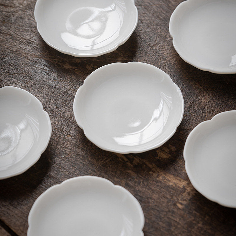 White Porcelain Gongfu Tea Cup Saucer, Tea Cup Coaster, Flower Shape Cup Saucer, Gongfu Tea Ceremony Accessories