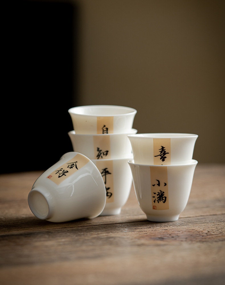 Classic White Porcelain Gaiwan 5oz/150ml, Chinese Calligraphy Gaiwan with Saucer, Thin-wall Gaiwan for Pu-Erh Tea, 5 Styles, Tea Lover Gift