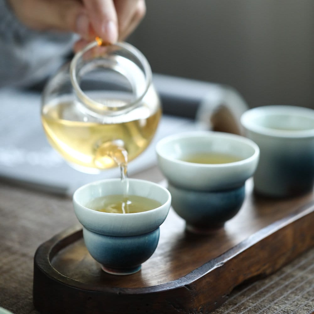 Handmade Blue Gaiwan Tea Set, Ice Cracked Glaze, Jingdezhen Tea Wares, Chinese Gaiwan Set - 1 Gaiwan + 4 Cups, Gongfu Tea Lovers Gift Set