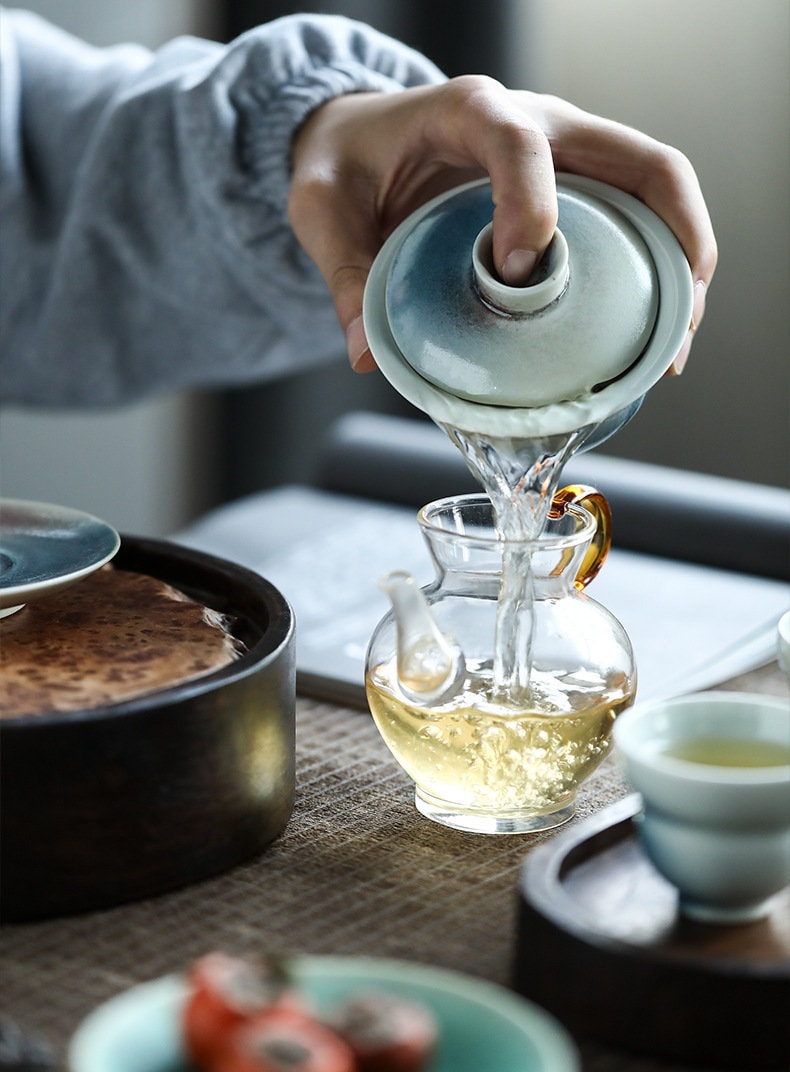 Handmade Blue Gaiwan Tea Set, Ice Cracked Glaze, Jingdezhen Tea Wares, Chinese Gaiwan Set - 1 Gaiwan + 4 Cups, Gongfu Tea Lovers Gift Set