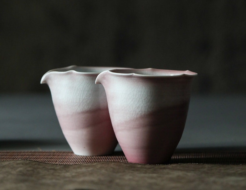 Handmade Fairness Cup 180-200ml/6-6.7oz, Ice Crack Glaze Pink Gong Dao Bei, Tea Pitcher, Jingdezhen, Cha Hai, Gongfu Tea Accessories