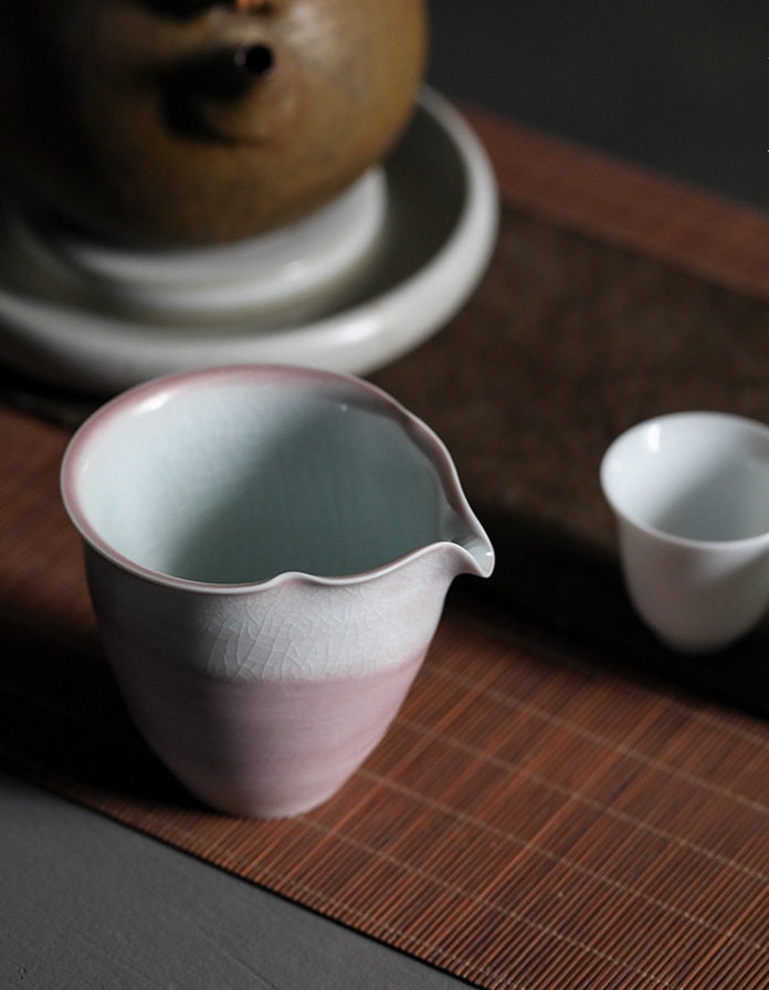 Handmade Fairness Cup 180-200ml/6-6.7oz, Ice Crack Glaze Pink Gong Dao Bei, Tea Pitcher, Jingdezhen, Cha Hai, Gongfu Tea Accessories