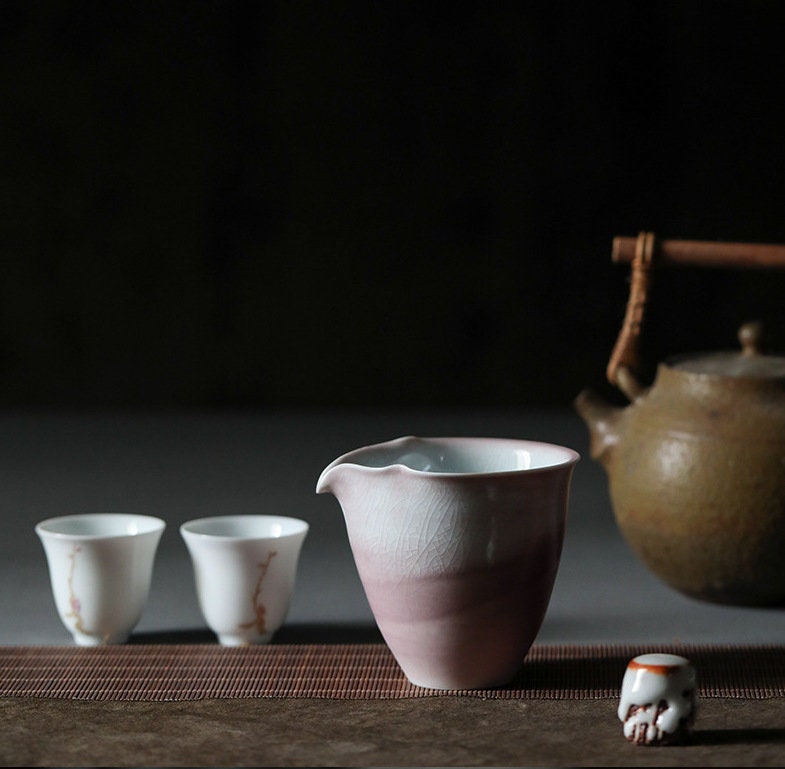 Handmade Fairness Cup 180-200ml/6-6.7oz, Ice Crack Glaze Pink Gong Dao Bei, Tea Pitcher, Jingdezhen, Cha Hai, Gongfu Tea Accessories