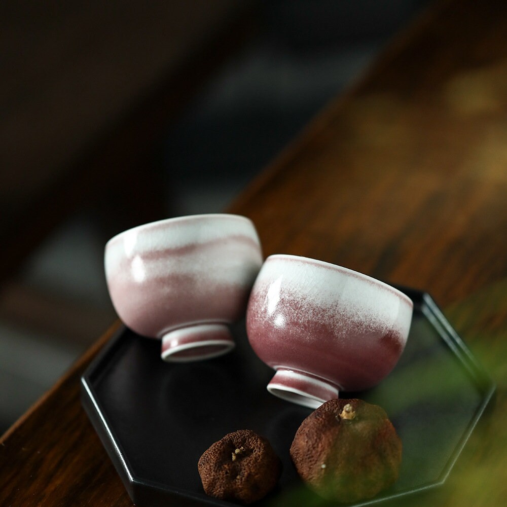 Handmade Gongfu Tea Cup 80ml/2.7oz | Jingdezhen Goblet Tea Cup | Pink Ice Cracked Glaze Tea Cups | 2 Styles, Gongfu Tea Lovers Gift