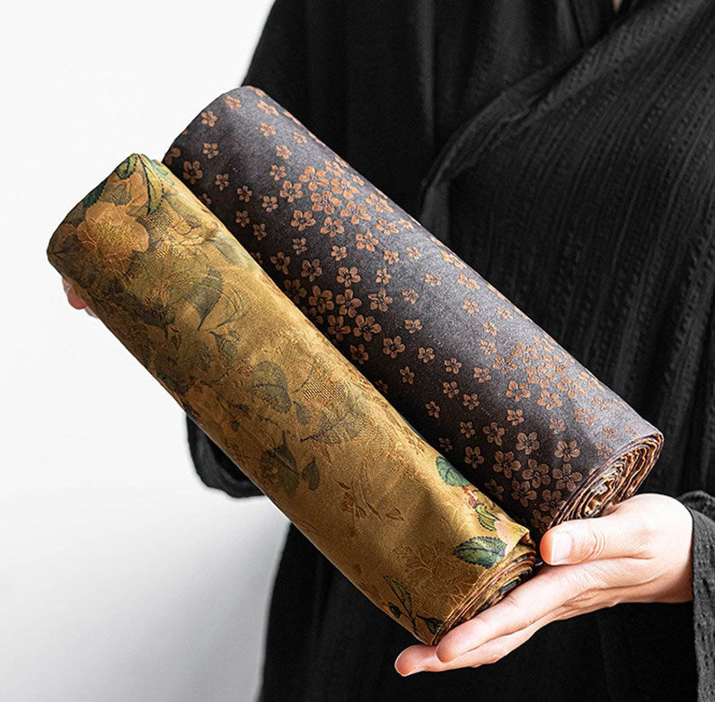 Tea-Silk Tea Table Runner 25x150cm, Aged Gambiered Canton Silk Tea Mats, Natural Dye, Chado Table Runner, Gongfu Tea Accessory, 2 styles