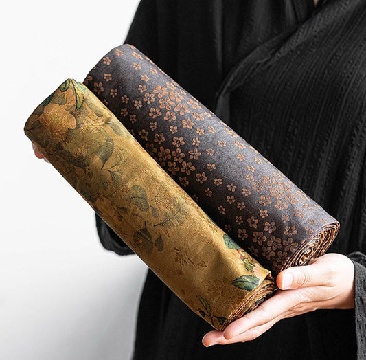 Tea-Silk Tea Table Runner 25x150cm, Aged Gambiered Canton Silk Tea Mats, Natural Dye, Chado Table Runner, Gongfu Tea Accessory, 2 styles